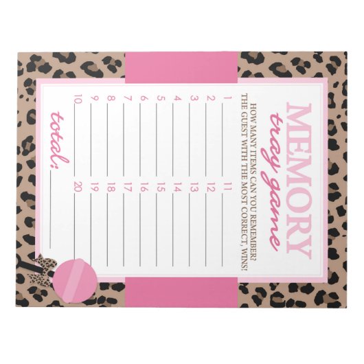 Memory Tray Luipaard en Roze Baby shower Game Pack Notitieblok (Voorkant)
