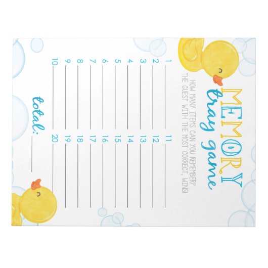 Memory Tray Rubber Duck Baby shower Game Pack Notitieblok (Voorkant)