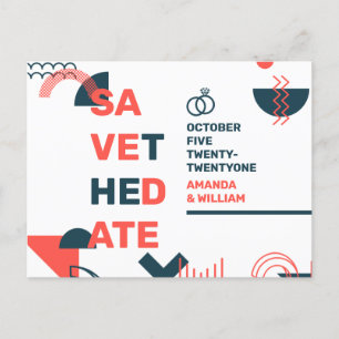 Memphare stijl Abstract rood en blauw huwelijk spa Aankondigingskaart