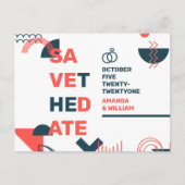 Memphare stijl Abstract rood en blauw huwelijk spa Aankondigingskaart (Voorkant)