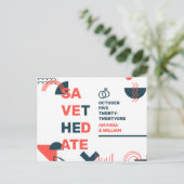 Memphare stijl Abstract rood en blauw huwelijk spa Aankondigingskaart (Staand voorkant)