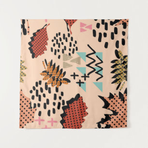 Memphis Autumn: Geometrisch bladerenpatroon Wandkleed