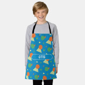 Memphis Blauw Groen Minimaal Patroon Schort (Gedragen)