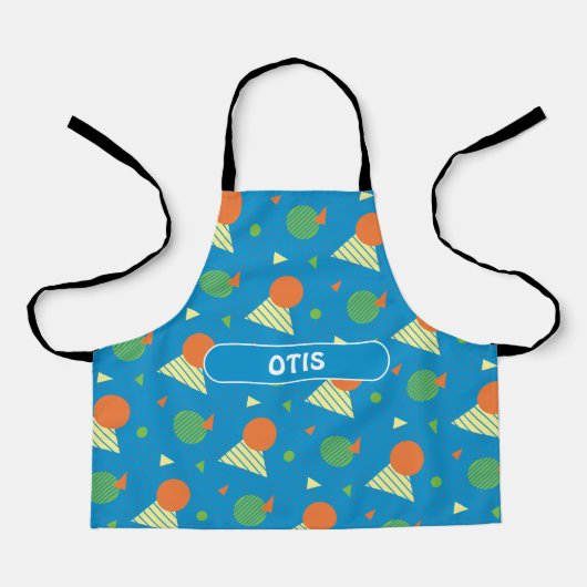 Memphis Blauw Groen Minimaal Patroon Schort (Voorkant)