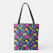 Memphis Blue Geometric Shapes 80s Monogram Tote Bag (Achterkant)