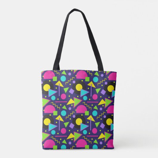 Memphis Blue Geometric Shapes 80s Monogram Tote Bag (Achterkant)