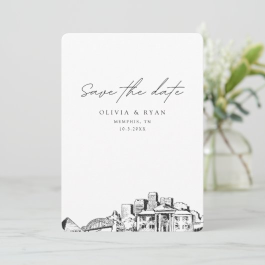 Memphis Bruiloft Save the Date Downtown Bruiloft Kaart (Staand voorkant)