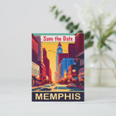 Memphis Datum Bewaren, Vintage Ansichtkaart Save The Date (Staand voorkant)