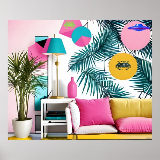 Memphis Design Feest in de Woonkamer Poster (Voorkant)