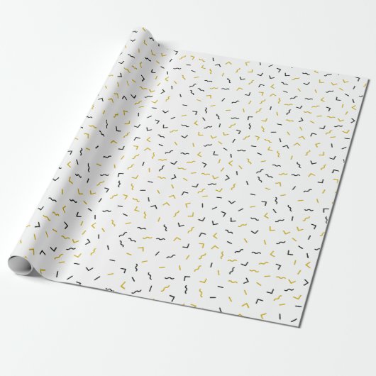 Memphis Geometric Modern Black and Gold Style Cadeaupapier (Uitgerold)