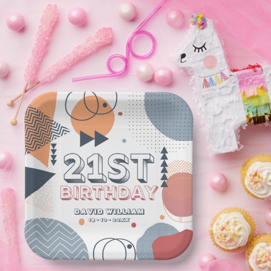 Memphis Geometric Shapes 21e Verjaardag Papieren Bordje (Feest)