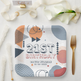 Memphis Geometric Shapes 21e Verjaardag Papieren Bordje