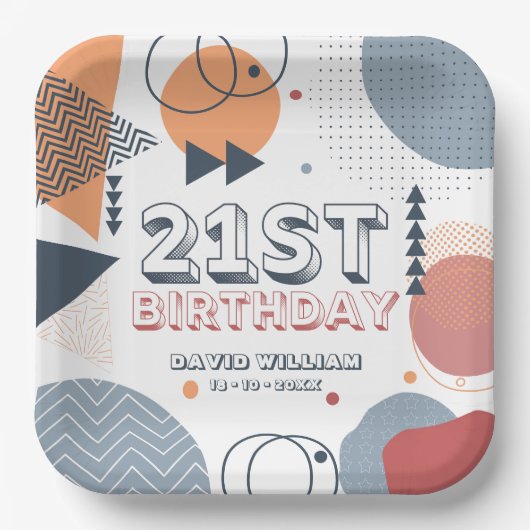 Memphis Geometric Shapes 21e Verjaardag Papieren Bordje (Voorkant)