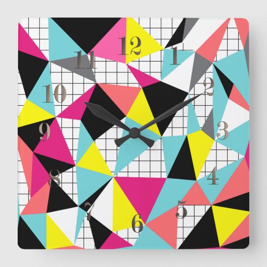 Memphis, geometrische vormen vierkante klok (Voorkant)