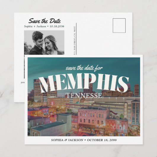 Memphis Huwelijk Opslaan Datum Retro Silhouette Briefkaart (Voorkant / Achterkant)