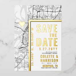 Memphis Love Locator | Bruiloft Bewaar de datum Folie Uitnodiging