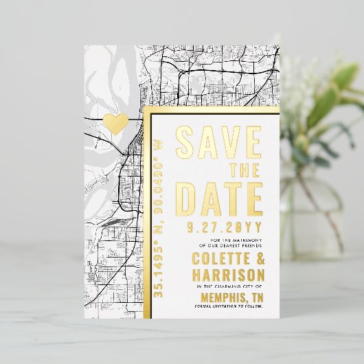 Memphis Love Locator | Bruiloft Bewaar de datum Folie Uitnodiging (Staand Voorkant)
