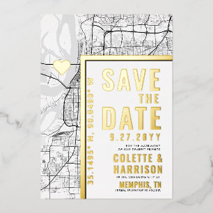 Memphis Love Locator Huwelijk Save the Date Folie Uitnodiging