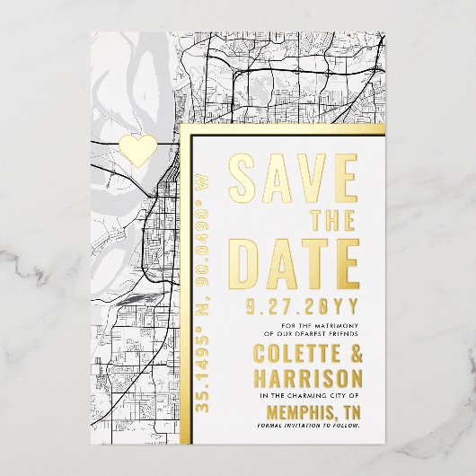 Memphis Love Locator | Huwelijk Save the Date Folie Uitnodiging (Voorkant)