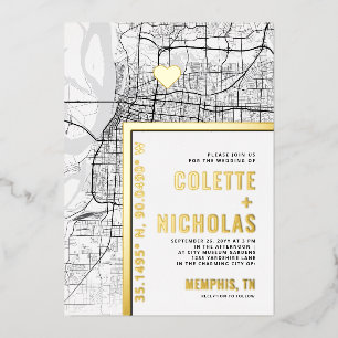 Memphis Love Locator   Stad thema bruiloft Folie Uitnodiging