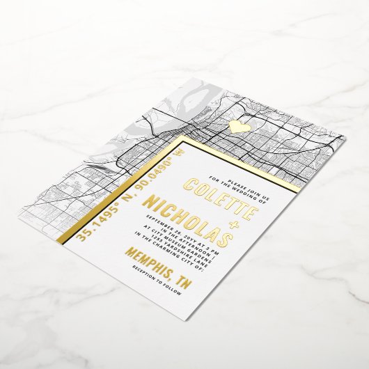 Memphis Love Locator | Stad thema bruiloft Folie Uitnodiging (Gedraaid)