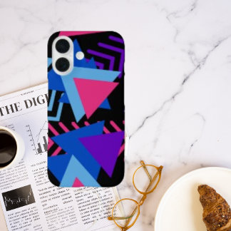 Memphis Mood: Roze Blauw Paarse Geometrische Patro iPhone 16 Hoesje