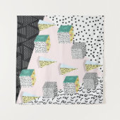 Memphis-patroon met geometrische, raster-, gestree wandkleed (Voorkant (horizontaal))