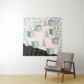 Memphis-patroon met geometrische, raster-, gestree wandkleed (In situ)