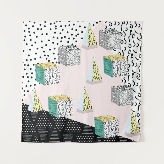 Memphis-patroon met geometrische, raster-, gestree wandkleed (Voorkant)
