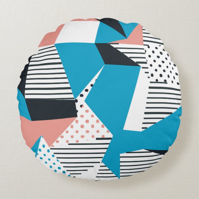 Memphis Pattern: Minimalistische Abstracte Trend Rond Kussen (Voorkant)