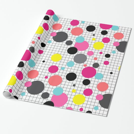 Memphis polka dots cadeaupapier (Uitgerold)