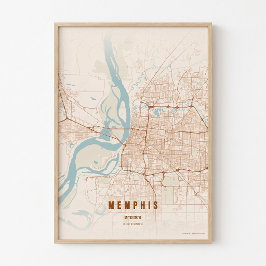 Memphis Print Tennessee Stad Kaart Poster Muurkuns