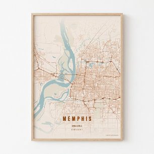 Memphis Print Tennessee Stad Kaart Poster Muurkuns