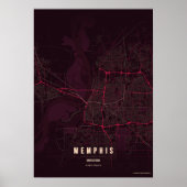 Memphis Ruby Map Print Tennessee Poster Wall Art  (Voorkant)
