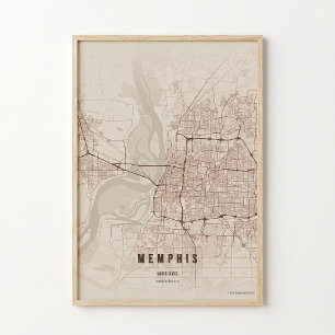 Memphis Rustic Kaart Print Tennessee Poster Muurku