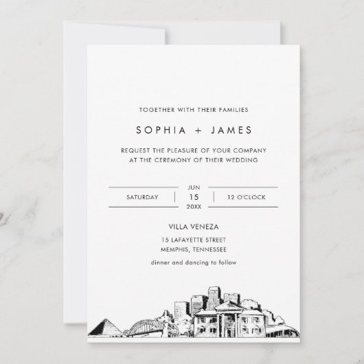 Memphis Skyline bruiloft uitnodiging met foto (Voorkant)