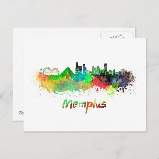 Memphis skyline in watercolor briefkaart (Voorkant / Achterkant)