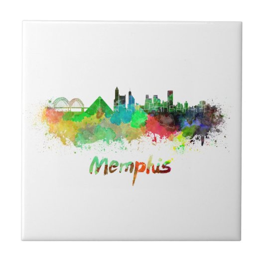 Memphis skyline in watercolor tegeltje (Voorkant)