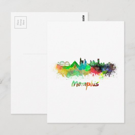 Memphis skyline in waterverf briefkaart (Voorkant / Achterkant)
