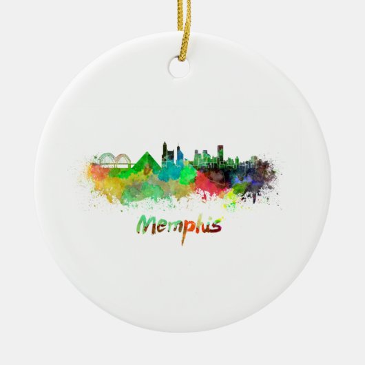 Memphis skyline in waterverf keramisch ornament (Voorkant)