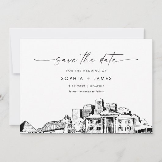 Memphis Skyline Wedding Save the Date Kaart (Voorkant)