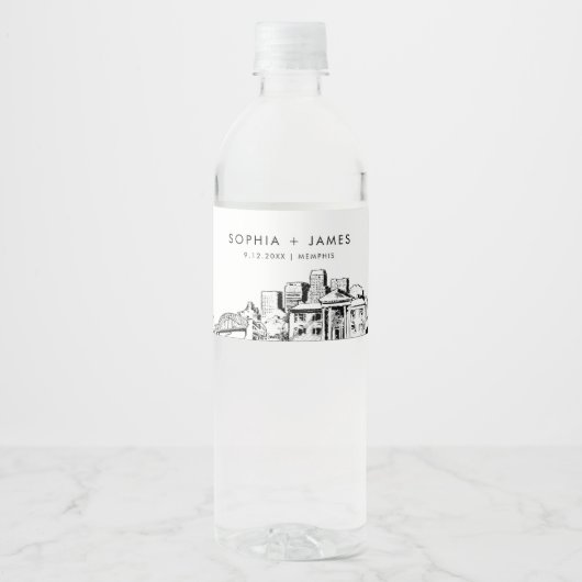 Memphis Skyline Wedding Waterfles Etiket (Voorkant)