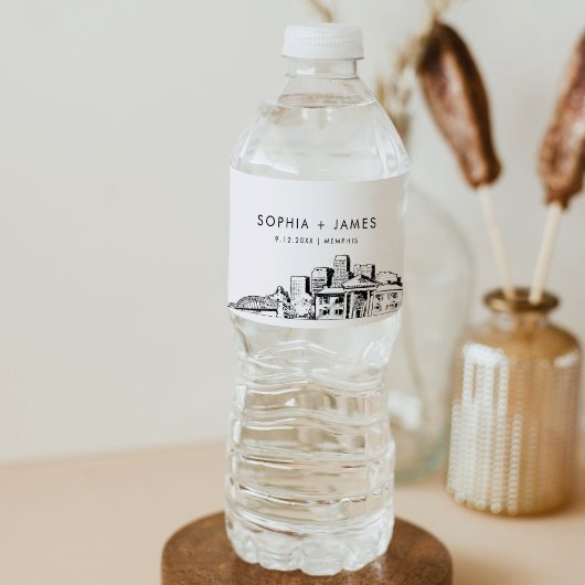 Memphis Skyline Wedding Waterfles Etiket