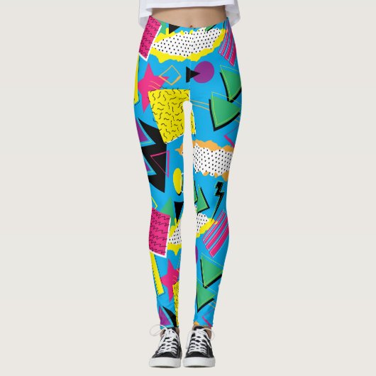 Memphis Style 80s Geometric Bright Color Pattern Leggings (Voorkant)