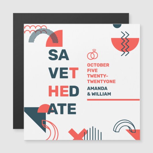 Memphis Style Abstract Blue & Red Wedding (Voorkant / Achterkant)