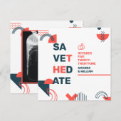 Memphis Style Abstract Blue & Red Wedding Save The Date (Voorkant / Achterkant)