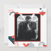 Memphis Style Abstract Blue & Red Wedding Save The Date (Achterkant)