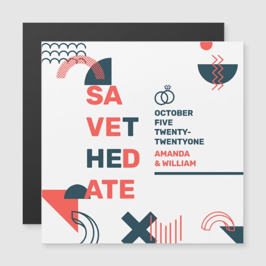 Memphis Style Abstract Rood- en blauw huwelijk (Voorkant / Achterkant)