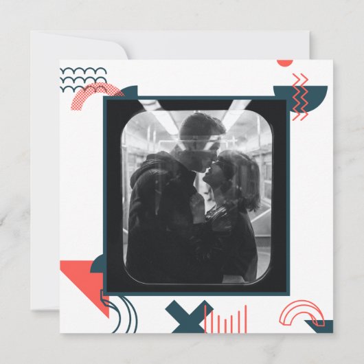 Memphis Style Abstract Rood- en blauw huwelijk Save The Date (Achterkant)