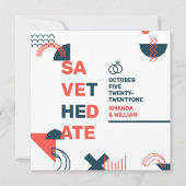 Memphis Style Abstract Rood- en blauw huwelijk Save The Date (Voorkant)